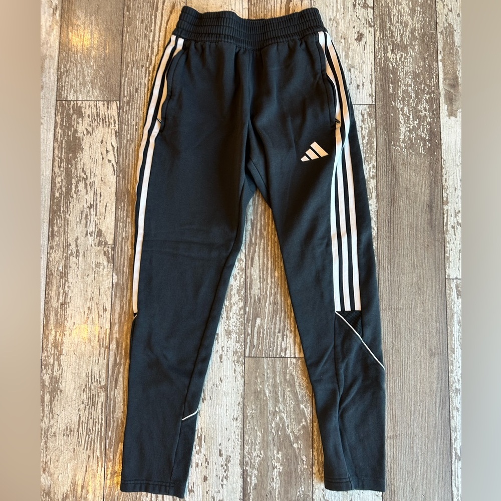 Adidas Extra Small Black Joggers with White Stripes